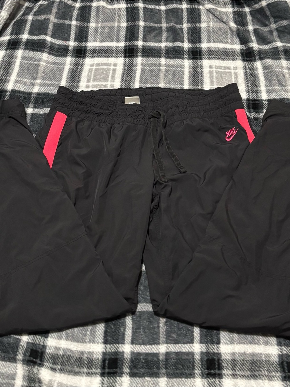 Vintage Nike Black Athletic Pants with Bright Pink Accents